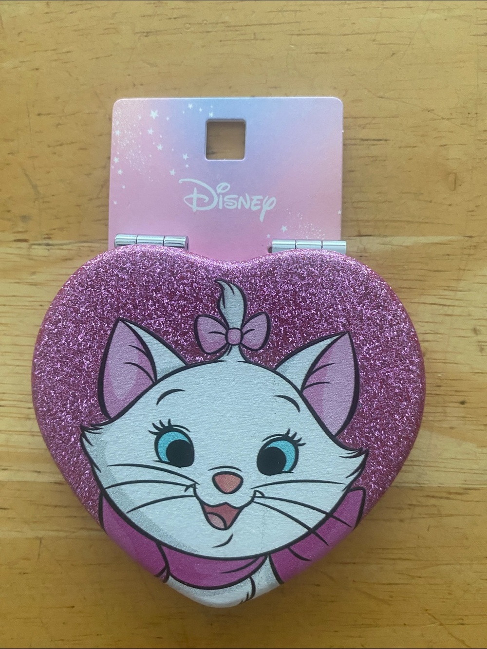Disney Aristocats Pink Glitter Heart Compact Mirror Featuring Marie NWT